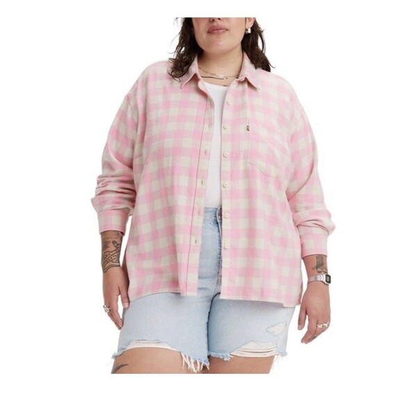 Levi's Women's Size 4X Pink Multicolor 100% Cotton Check Davy Flannel Shirt NWT - Picture 1 of 3